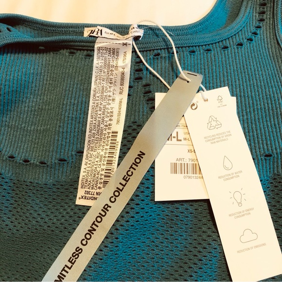 Zara M/L Teal Blue Perforated Seamless Contour Collection Bodysuit Crochet Knit - Picture 6 of 14